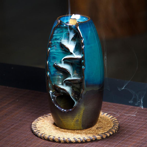 Bestsellrz® Backflow Smoke Waterfall Ceramic Incense Burner Handcrafted Holder  Incense & Incense Burners Azure blue Zelqa™