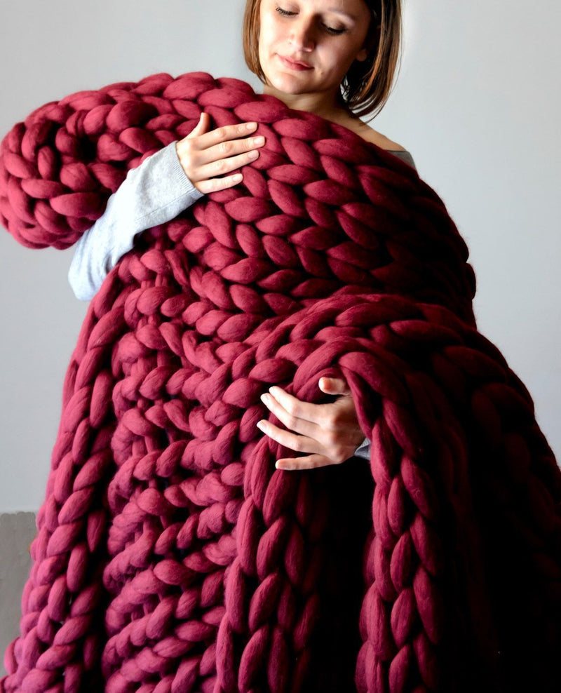 Bestsellrz® Chunky Merino Wool Yarn Blanket - CozyKnit™   Blankets Burgundy / 80X100CM CozyKnit™