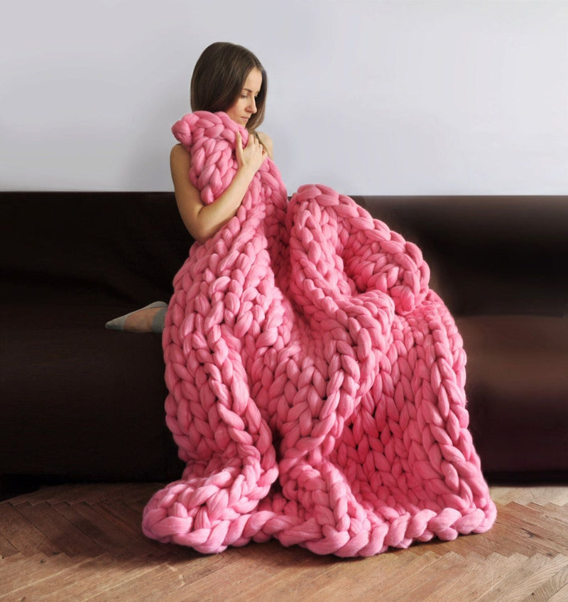 Bestsellrz® Chunky Merino Wool Yarn Blanket - CozyKnit™   Blankets Pink / 80X100CM CozyKnit™