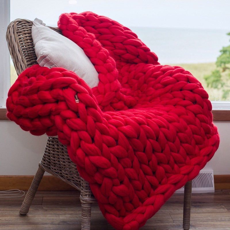 Bestsellrz® Chunky Merino Wool Yarn Blanket - CozyKnit™   Blankets Red / 80X100CM CozyKnit™