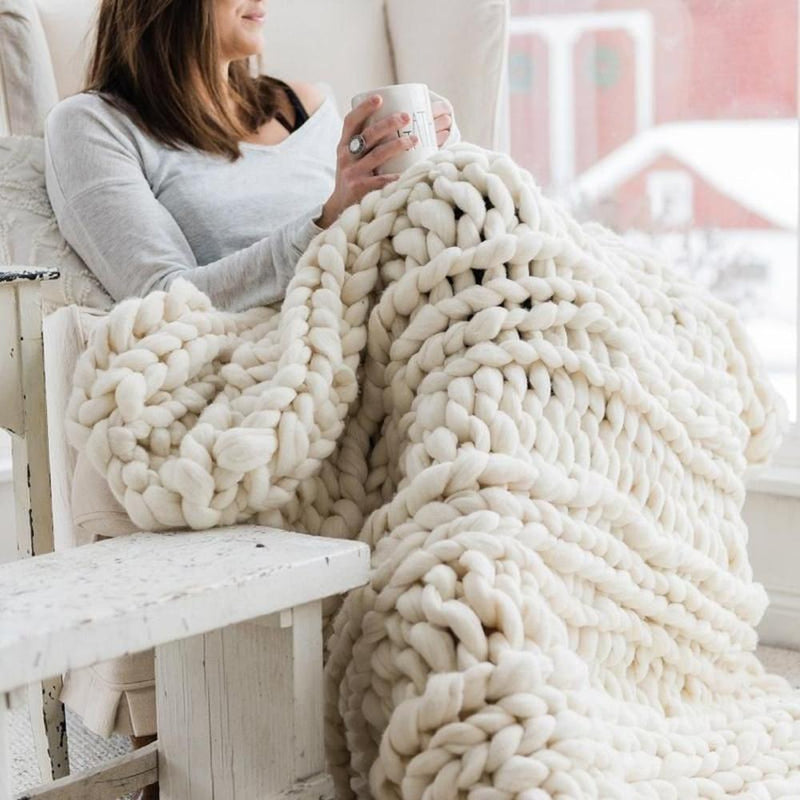 Bestsellrz® Chunky Merino Wool Yarn Blanket - CozyKnit™   Blankets White / 80X100CM CozyKnit™