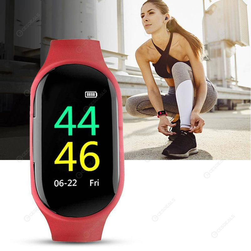 Bestsellrz® Digital Fitness Smart Watch for Phone with Earbuds - Trackbuds™ Smart Watches Crimson Red Trackbuds™