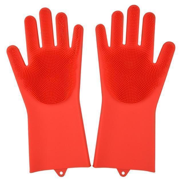 Bestsellrz® Dish Washing Gloves Silicon Scrubbing Sponge - Scruves™  Household Gloves Red Scruves™