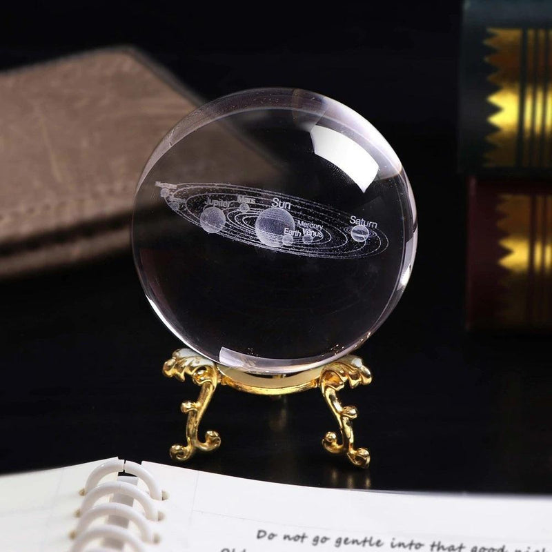 Bestsellrz® Engraved Solar System Glass Ball Miniature Planets Sphere Model - Cosmonix™ Lens Balls Golden Stand Cosmonix™
