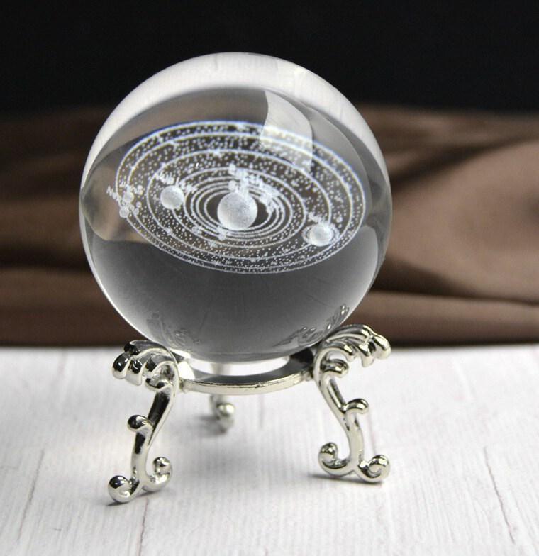 Bestsellrz® Engraved Solar System Glass Ball Miniature Planets Sphere Model - Cosmonix™ Lens Balls Silver Stand Cosmonix™