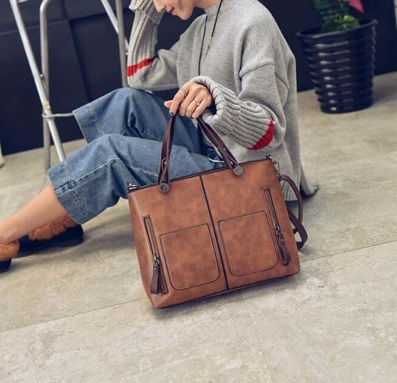 Bestsellrz® Faux Leather Tote Bag Vintage Handbag For Women - Totec™ Shoulder Bags Camel Brown Totec™ Bag