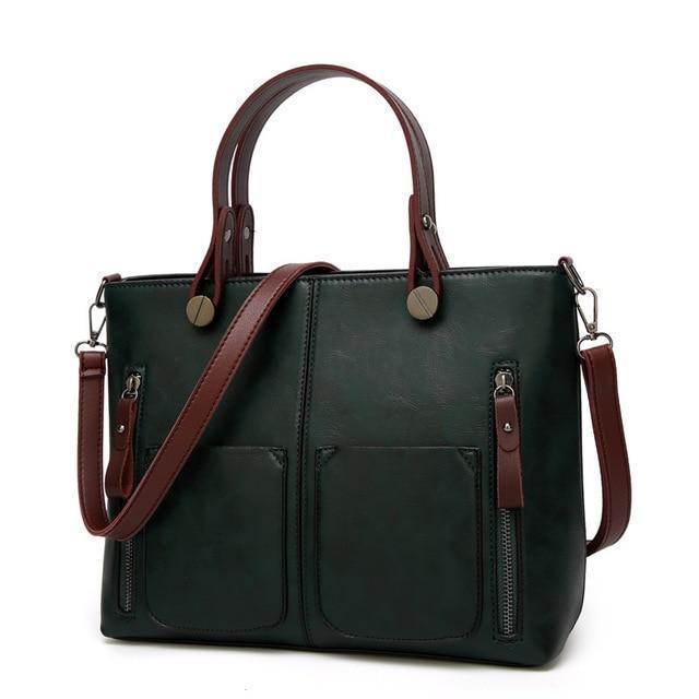 Bestsellrz® Faux Leather Tote Bag Vintage Handbag For Women - Totec™ Shoulder Bags Emerald Green Totec™ Bag
