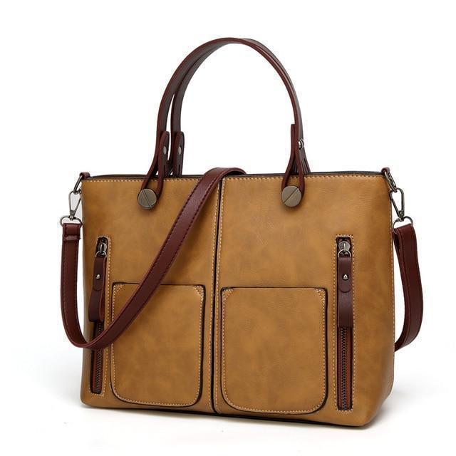Bestsellrz® Faux Leather Tote Bag Vintage Handbag For Women - Totec™ Shoulder Bags Tan Brown Totec™ Bag