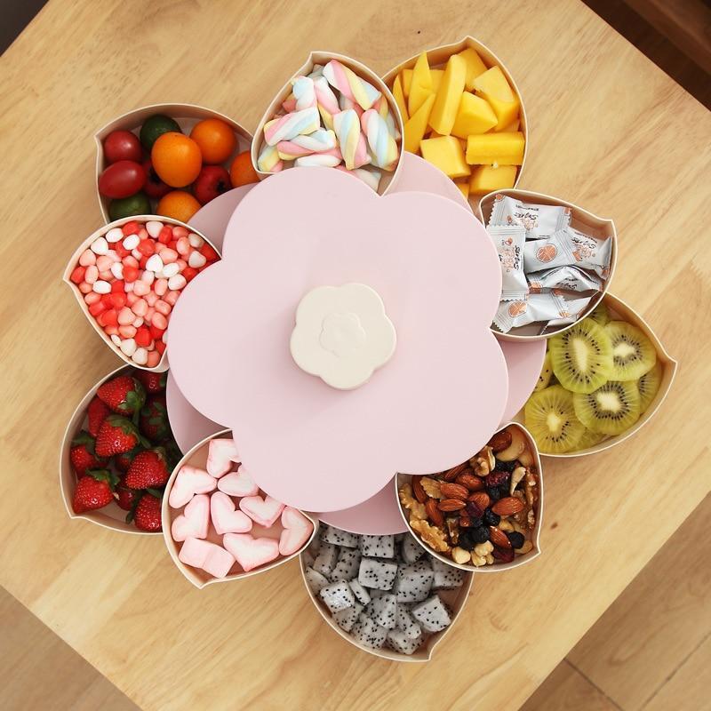 Bestsellrz® Flower Petal Shaped Candy Rotating Box Embellishment Storage- Bloomzo™ Storage Boxes & Bins Pink Double Layered Bloomzo™
