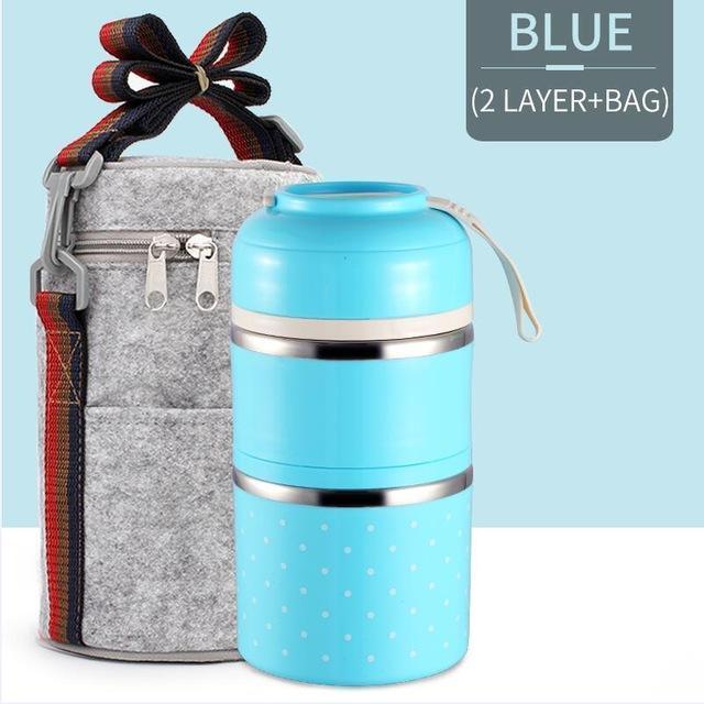 Bestsellrz® Hot Lunch Box For Office Thermal Insulated Container - Isshot™ Lunch Boxes Blue 2 Layer Set Isshot™