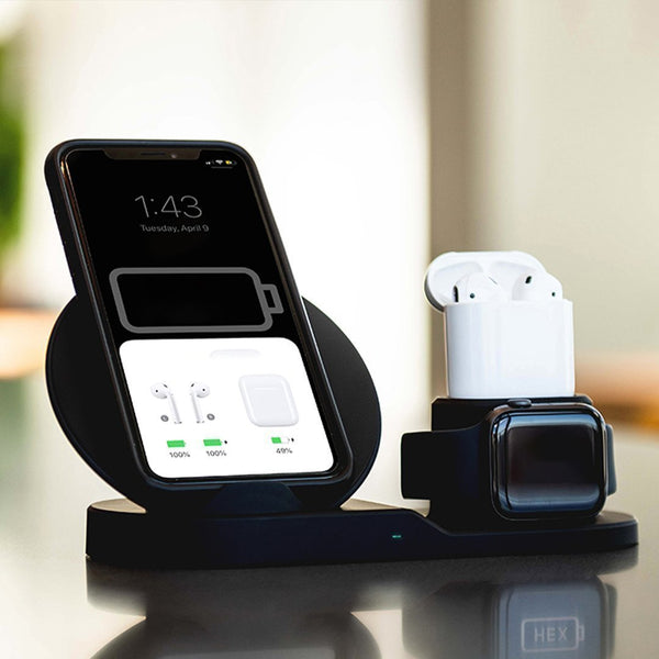 Bestsellrz® Iphone Wireless Charger Qi Mobile Charger Pad Stand - Voltros™ Wireless 3 in 1 Charging Dock Black EU plug Voltros™