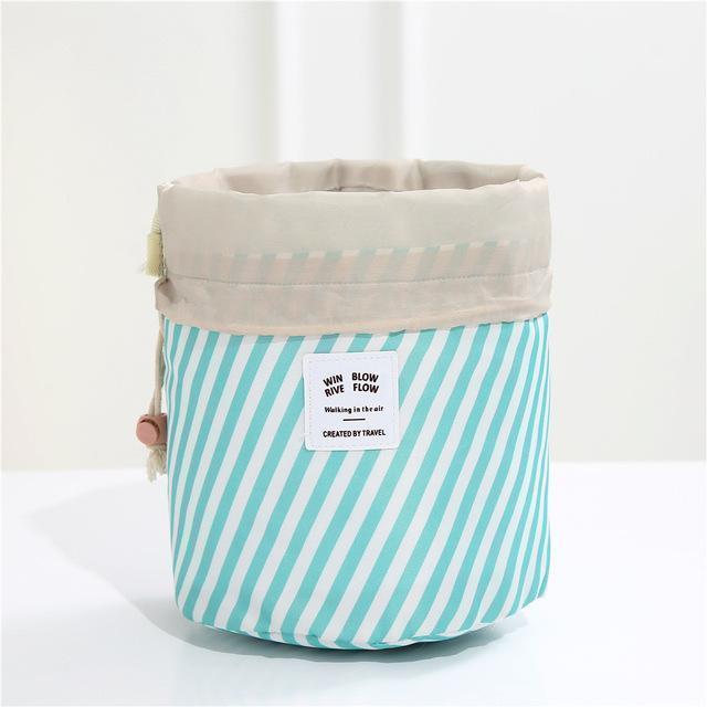 Bestsellrz® Makeup Bag Best Travel Toiletry Cosmetic Organizer Drawstring Foldable Cosmetic Bags & Cases Blue stripes Glampack™ 2.0