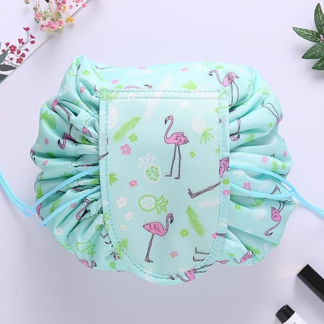 Bestsellrz® Makeup Travel Bag Cosmetic Lazy Drawstring Cute Toiletry Pouch Fashion Cosmetic Bags Green Flamingo Glampack™