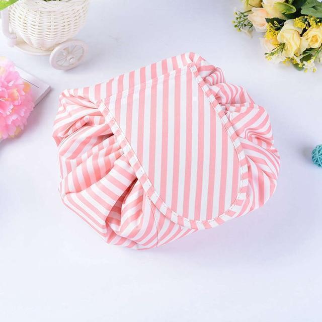 Bestsellrz® Makeup Travel Bag Cosmetic Lazy Drawstring Cute Toiletry Pouch Fashion Cosmetic Bags Pink Stripes Glampack™