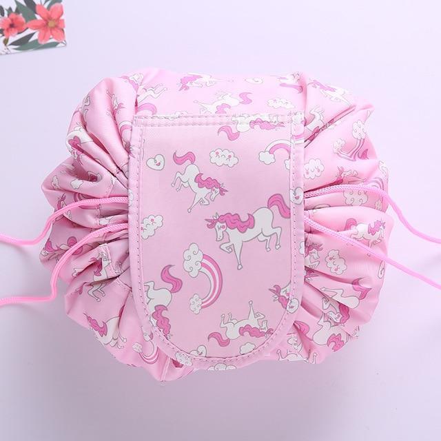 Bestsellrz® Makeup Travel Bag Cosmetic Lazy Drawstring Cute Toiletry Pouch Fashion Cosmetic Bags Pink Unicorn Glampack™