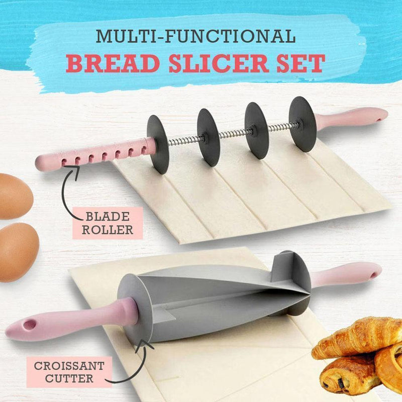 Bestsellrz® Pizza Pasta Slicer Dough Cutter Stainless Steel Rolling Pin - Adslicer™ Pastry Cutters Combo Set Multi-function Bread Slicer Set - Blade Roller + Croissant Cutter