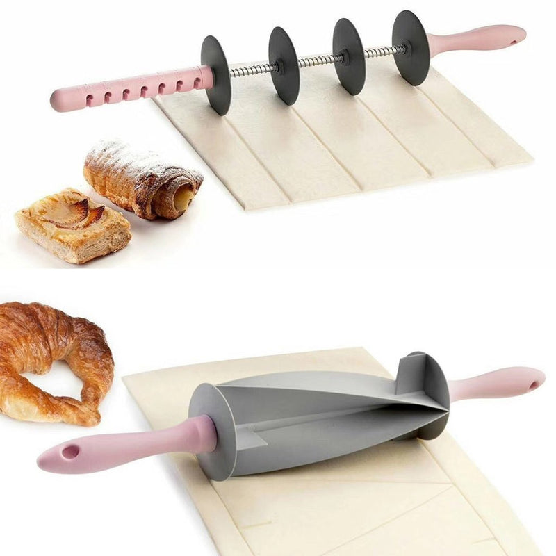 Bestsellrz® Pizza Pasta Slicer Dough Cutter Stainless Steel Rolling Pin - Adslicer™ Pastry Cutters Multi-function Bread Slicer Set - Blade Roller + Croissant Cutter