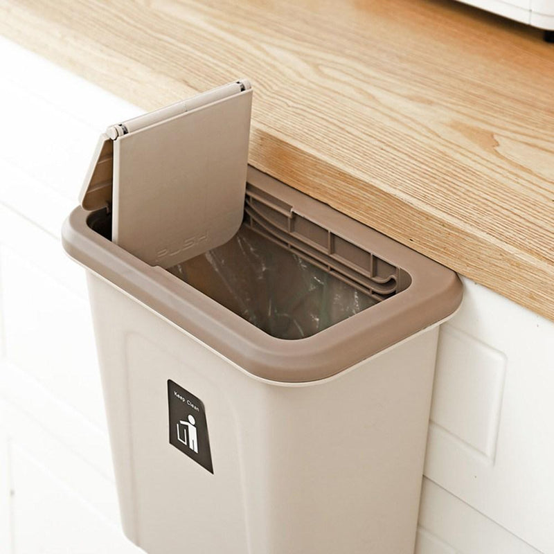 Bestsellrz® Wall Mount Kitchen Dustbin Garbage Can Cabinet - Push-Top Trash Can Waste Bins Mud Brown Push-Top Trash Can