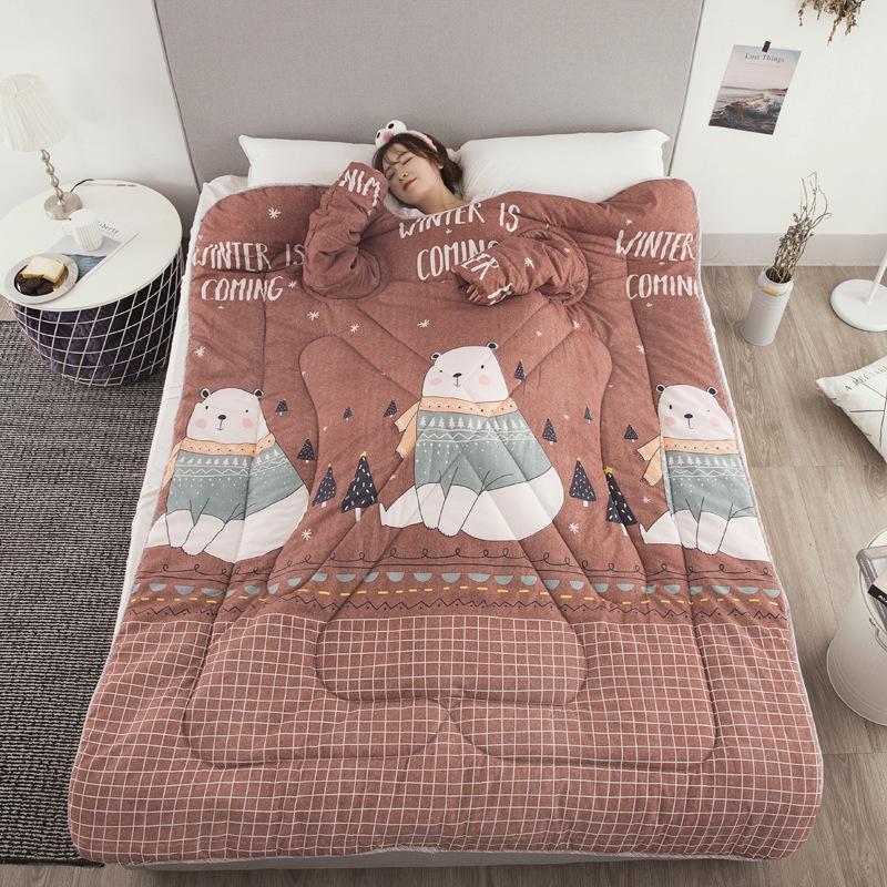 Bestsellrz® Wearable Winter Bed Blanket with Sleeves for Sleeping Reading- Poufit™ Quilt Brown Bear Poufit™