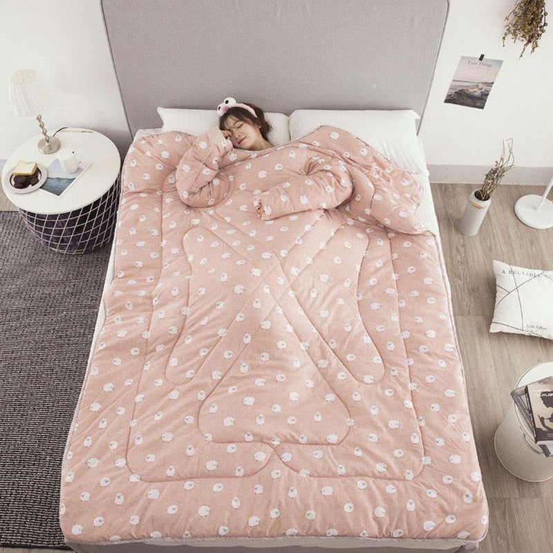 Bestsellrz® Wearable Winter Bed Blanket with Sleeves for Sleeping Reading- Poufit™ Quilt Peach with Polka Poufit™