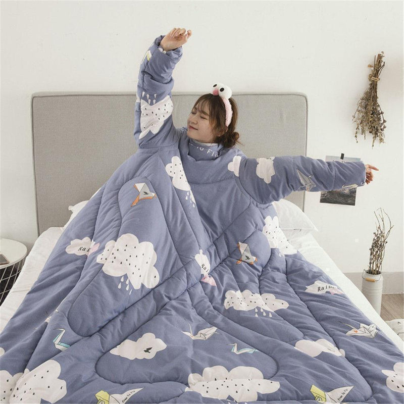 Bestsellrz® Wearable Winter Bed Blanket with Sleeves for Sleeping Reading- Poufit™ Quilt Rainy Clouds Poufit™