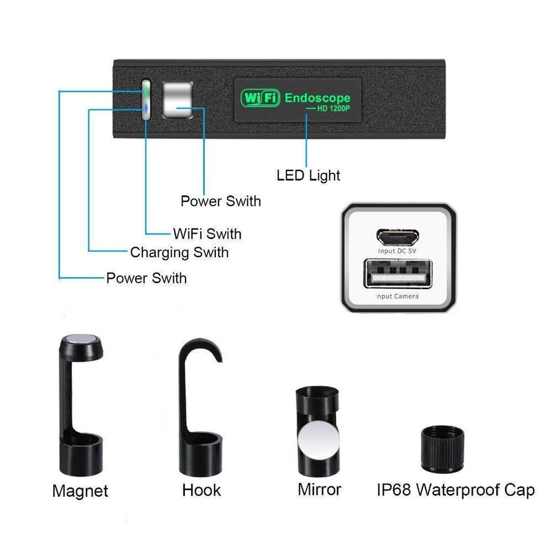 Bestsellrz® Wifi Endoscope Camera Wireless Waterproof Snake Camera With Light Surveillance Cameras FiScope™