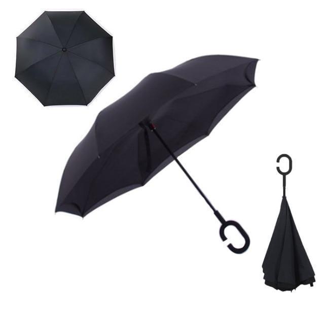 Bestsellrz® Windproof Inverted Reversible Folding Umbrella C Handle - Fliprella™ Reversible Umbrellas Black Fliprella™