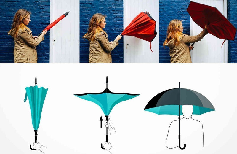 Bestsellrz® Windproof Inverted Reversible Folding Umbrella C Handle - Fliprella™ Reversible Umbrellas Fliprella™