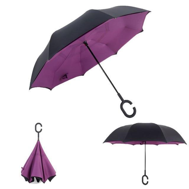 Bestsellrz® Windproof Inverted Reversible Folding Umbrella C Handle - Fliprella™ Reversible Umbrellas Purple Fliprella™