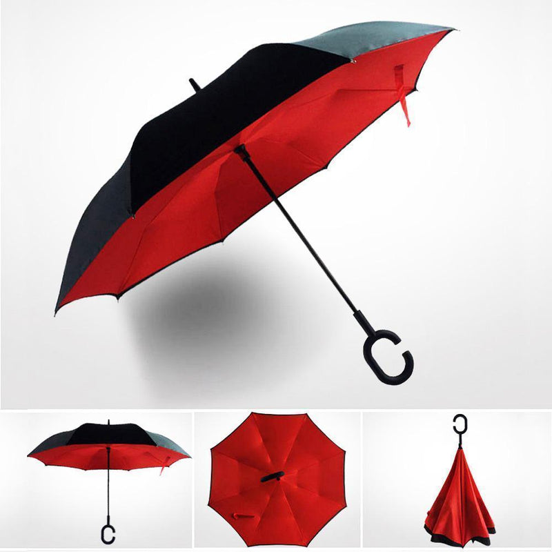 Bestsellrz® Windproof Inverted Reversible Folding Umbrella C Handle - Fliprella™ Reversible Umbrellas Red Fliprella™