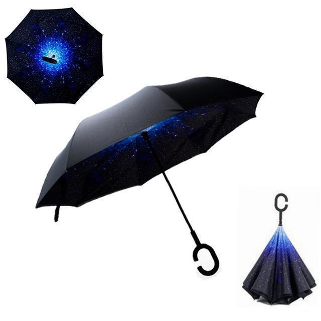 Bestsellrz® Windproof Inverted Reversible Folding Umbrella C Handle - Fliprella™ Reversible Umbrellas Stars Fliprella™