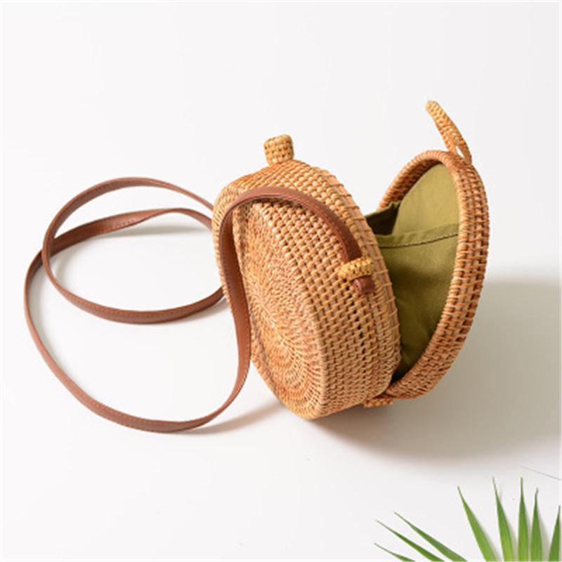 Bestsellrz® Woven Straw Bag Rattan Purse Crossbody Round Wicker Circle Hand Woven Rattan Bag Beige Rattanpack™